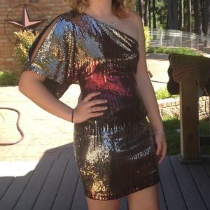 One shoulder formal sequin dress